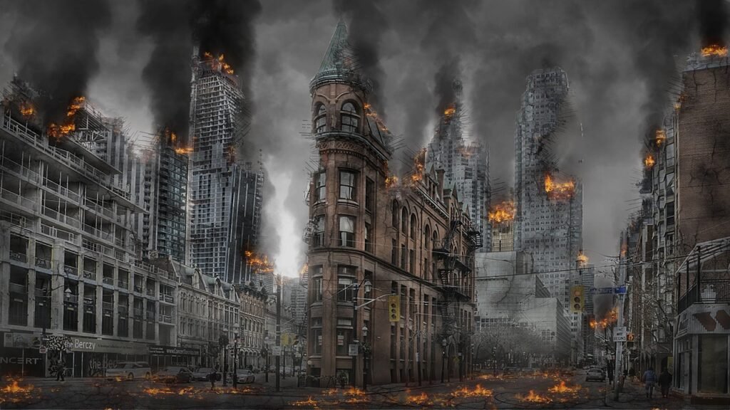 apocalypse, war, disaster, destruction, armageddon, apocalyptic, city, buildings, burning, smoke, doomsday, ruins, dust, flatiron building, fire, abandoned, abandoned city, war, war, war, war, war, city, city, fire, fire